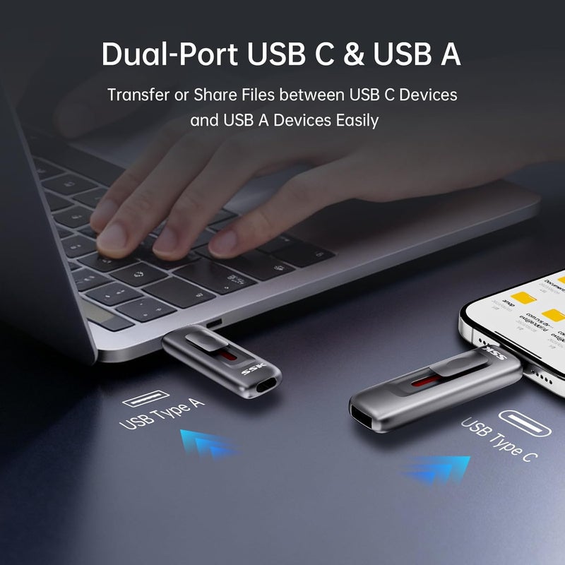 SSK 512gb Flash Drive,Fast Memory Stick with Sliding Dual USB 3.2 flashDrive Type-c +A up to 560 MB/s Read Speed Thumb-Drive,External Solid State-Drive for iPhone 15/16/17/Android/Windows/Tablet/TV - Image 2
